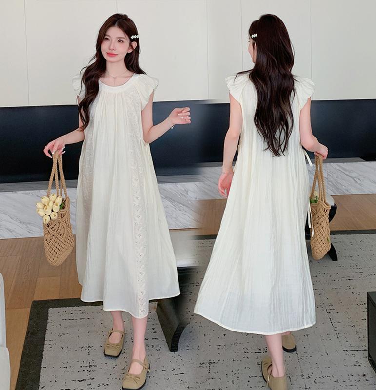 Young Mom | Váy bầu đi tiệc HQV811 chất vải Lụa 2 lớp mềm mát, màu Kem nhạt sang trọng thiết kế kiểu dáng thời trang trẻ trung bầu bì mặc thoải mái, mùa hè mát mẻ Thai sản Thai kỳ Váy Bầu Voi Len