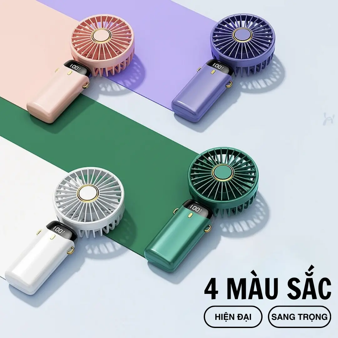 [12.12] [Miễn Phí Vận Chuyển] Quạt cầm tay du lịch, quạt màn hình Led hiển thị phần trăm pin 5 tốc độ gió đeo cổ đèn Led quạt  cầm