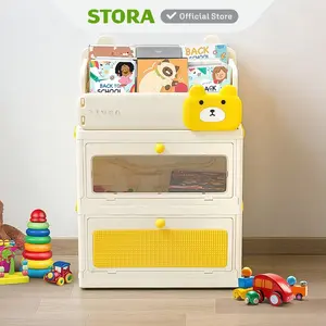 Stora Rak Buku Anak Dengan 2 Laci Bear - Kuning Bookshelf Books Storage Cabinet Kabinet Tempat Buku Dan Majalah Rak Pajangan Serbaguna