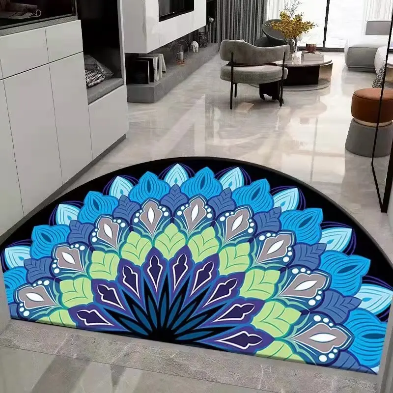 Permaidani Separuh Bulatan, 1PC, Sesuai untuk Pintu Masuk, Permaidani Mandala India, Tikar Lantai Bohemia, Permaidani Bilik Tidur, Anti-gelincir, Sesuai untuk Ruang Tamu, Hiasan Rumah, Permaidani bulat murah gila Baldu Berwarna Kain Soft Textiles