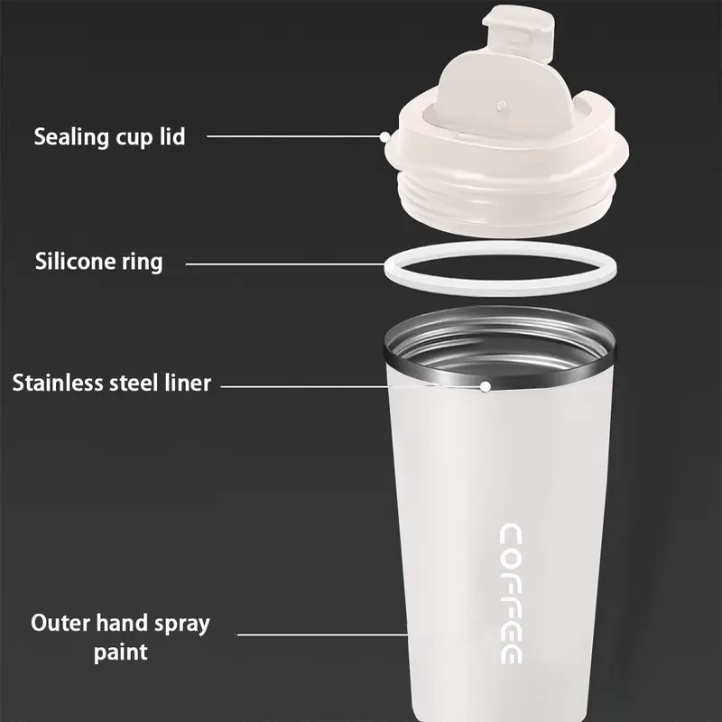 Vacuum Flask, 1 Count Double Wall Insulated Water Bottle, Convenient Stainless Steel Coffee Cup for Home Office 5
