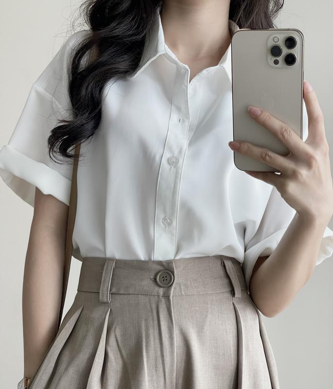 Áo Sơ Mi Lụa Cộc Tay ,Áo Sơmi Nữ Kiểu Cổ Sen Điệu ,Áo Somi Ngắn Tay Form Dáng Rộng  Mùa Hè Thoáng Mát  Miho house