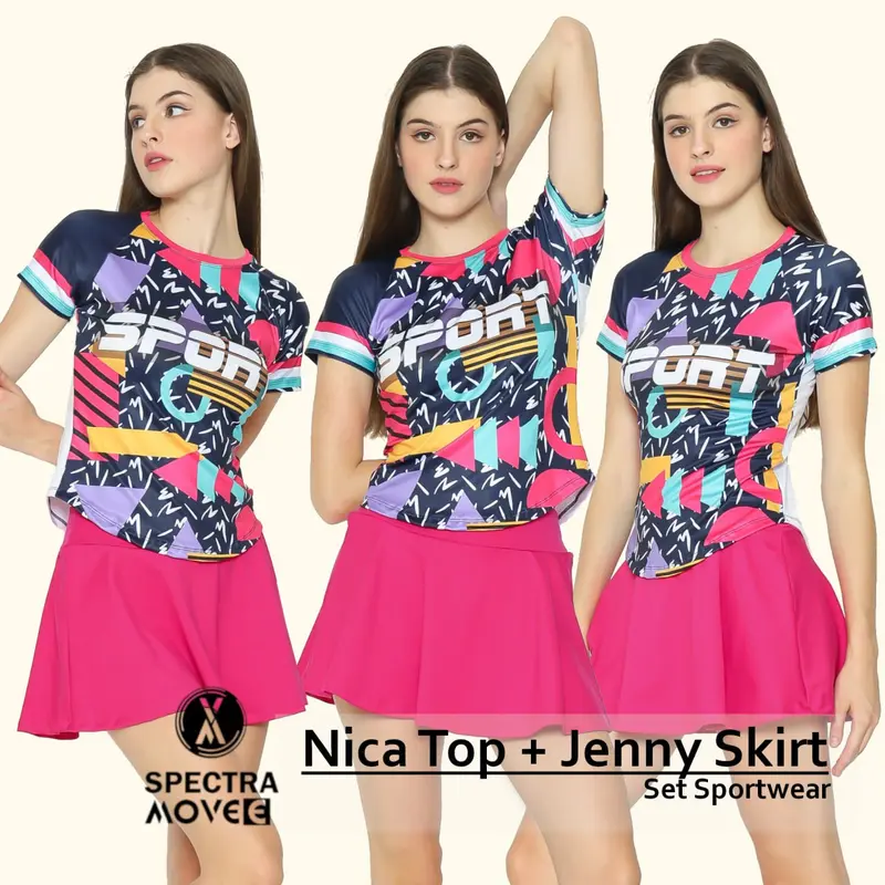 Kaos olahraga NICA TOP Rok senam JENNY SKIRT (Dijual Terpisah) rok senam rok gym baju senam baju olahraga wanita Sport 1