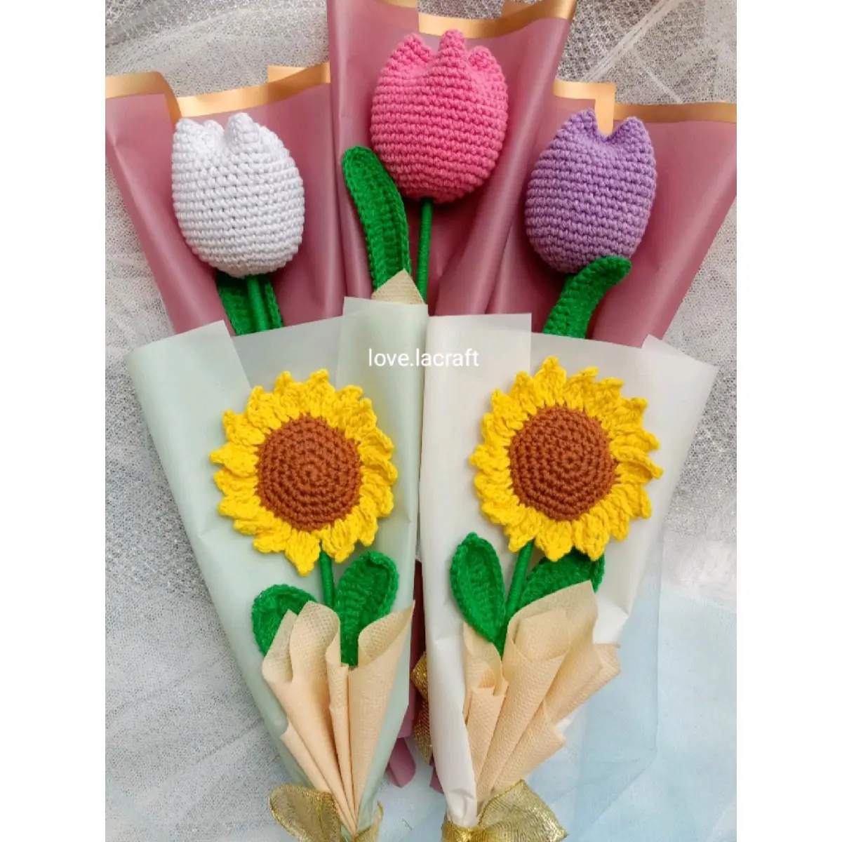 Buket Bunga Rajut | Single Crochet Flower Bouquet | Bunga Tulip | Bunga Matahari Sunflower