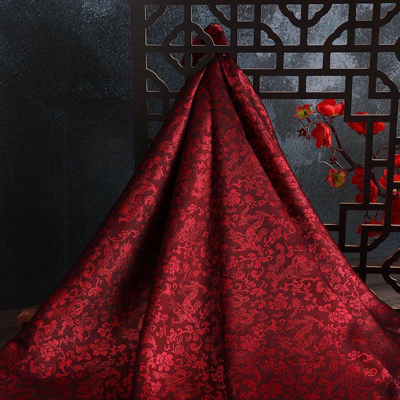 Red Plum Jjxxrrjj Dragon Pattern Jacques Fabric Chinese Style Silk Sino Antique Decoration Exercise Clothing Han Chinese Clothing Tang Suit Clothing Fabric 2