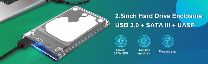 Product Introduction of USB 3.0 External Hard Drive Enclosure 2.5 inch SATA to USB3.0 UASP Clear Portable Hard Drive Case 2T HDD Tool-Free Transparent 1