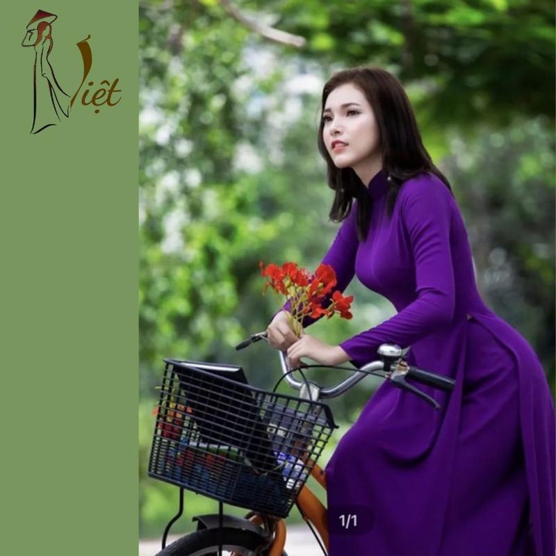 Áo dài lụa mỹ 2 tà tím huế 1