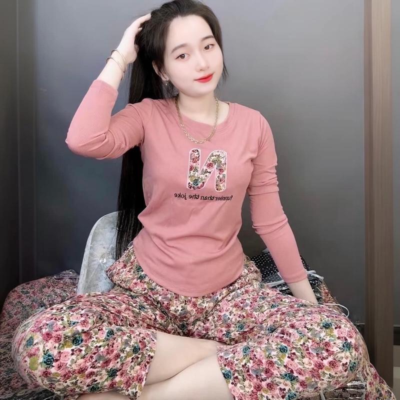 {Đồ Bộ Áo Gân Tay Dài} Phối Quần Mango sise từ 47-66 ký  #A763