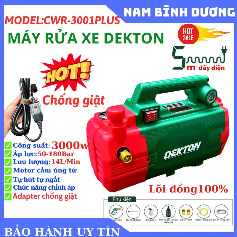 Máy rửa xe DEKTON 3001 PLUS CÓ ADAPTER CHỐNG GIẬT ĐIỆN AN TOÀN VỀ ĐIỆN