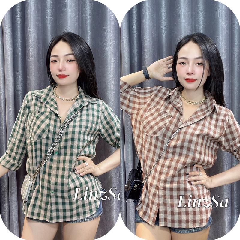 Áo sơmi ca rô mềm tay dài fom rộng 6m - LinzSa 3