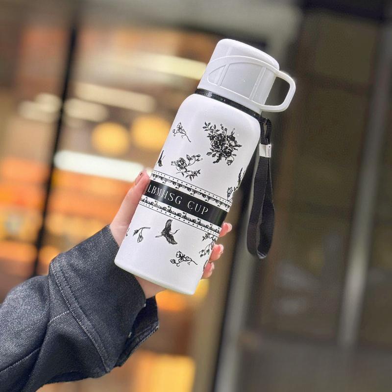 Floral Pattern Vacuum Flask, 1 Count Portable Large Capacity Stainless Steel Insulated Water Bottle, Vacuum Flasks for Outdoor Travel Camping 2