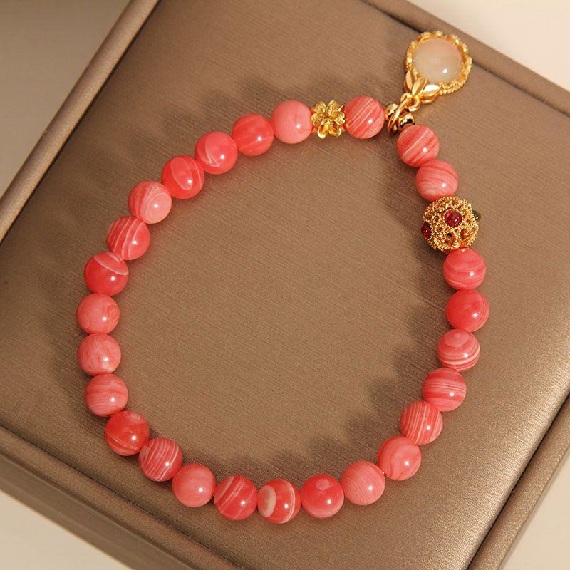 Product Introduction of Rhodochrosite Bracelet Female Ins Special-Interest Design Light Luxury High-Grade Feeling Girlfriends Net Red Opal Water Drop Pendant Bracelet bracelet  stack 7