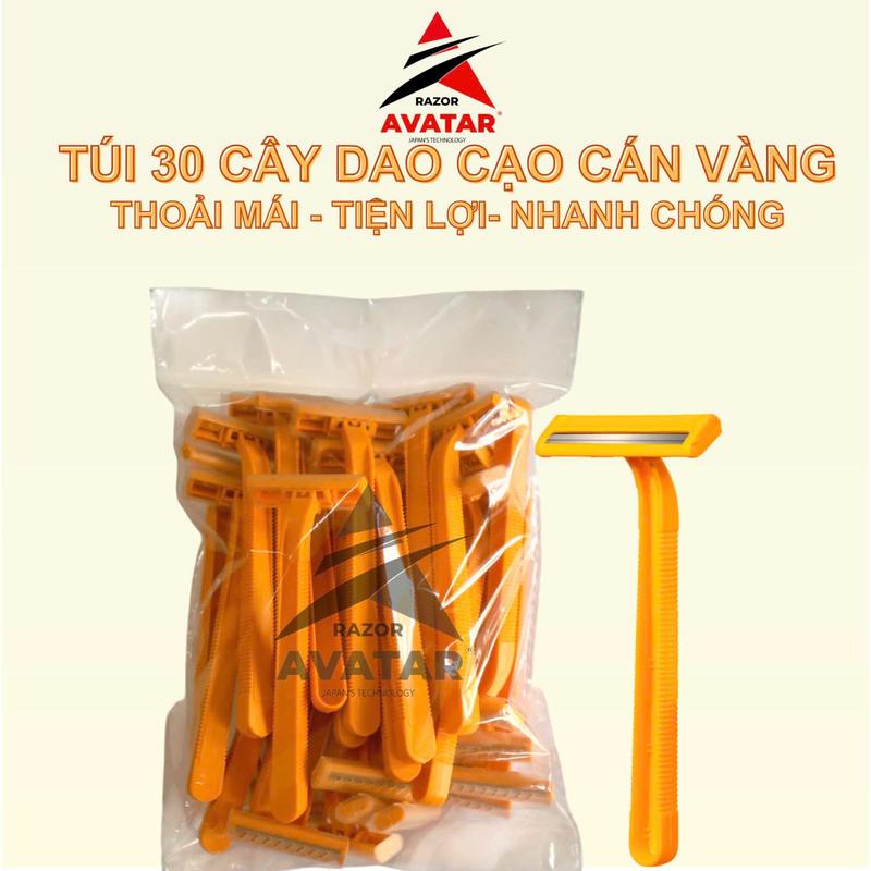 Combo 30 Cây Dao Cạo Râu Cán Vàng (30 cây/túi) Dùng Cho Spa, Khách Sạn Siêu Tiết Kiệm , Nhựa Cao Cấp Bền Bỉ  AVATAR VIỆT NAM