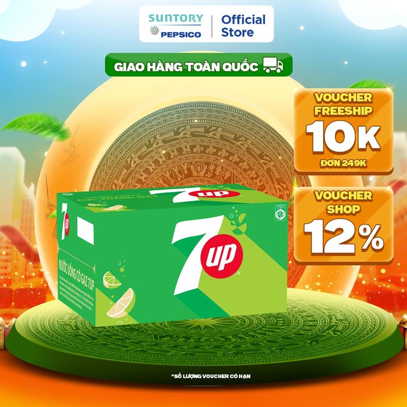 Thùng 24 Chai Nước Ngọt Có Gaz 7Up (390ml/chai)
