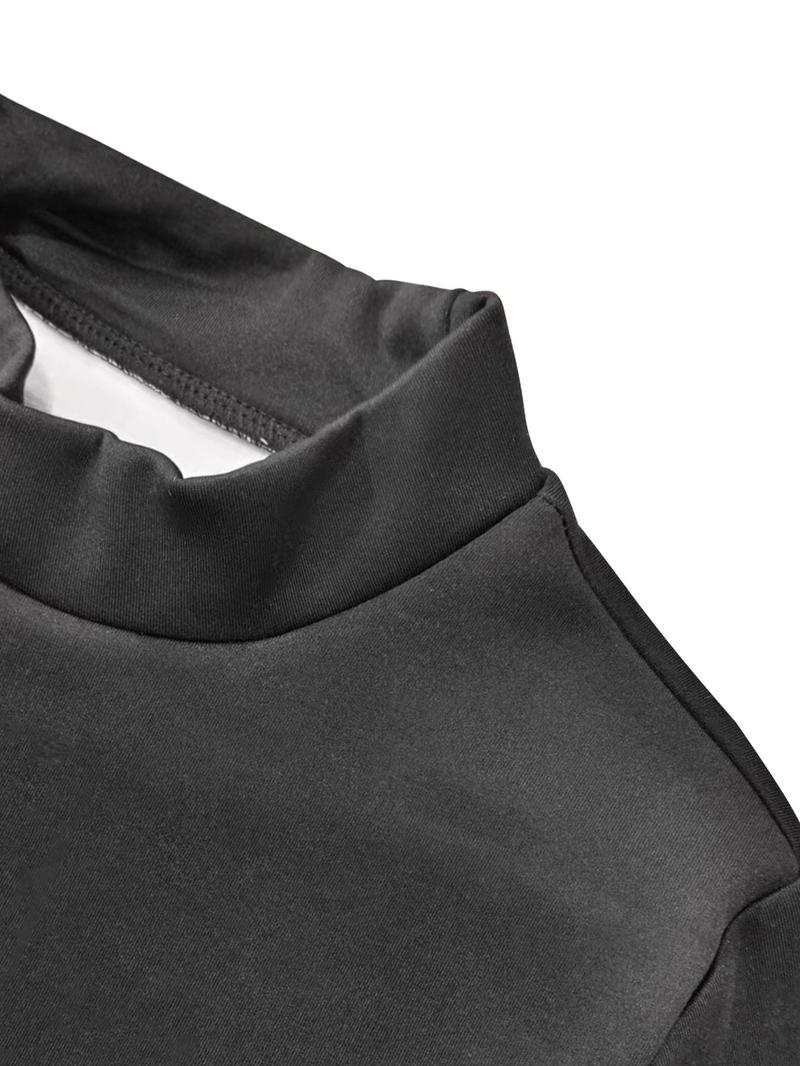 Product Introduction of Women's Plain Mock Neck Long Sleeve Thermal Lined Tee, Elegant Casual T-shirt for Daily Outdoor Wear, Women's Clothing for All Seasons 7