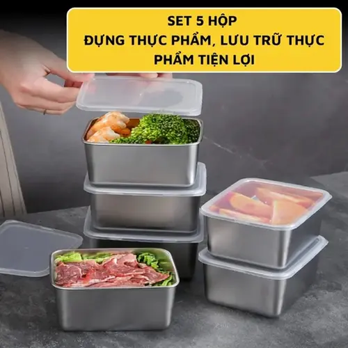 COMBO 5 NHỎ HỘP ĐỰNG THỰC PHẨM NẮP NHỰA - Khay inox đựng topping trà sữa thức ăn thực phẩm lưu trữ kho đông lạnh