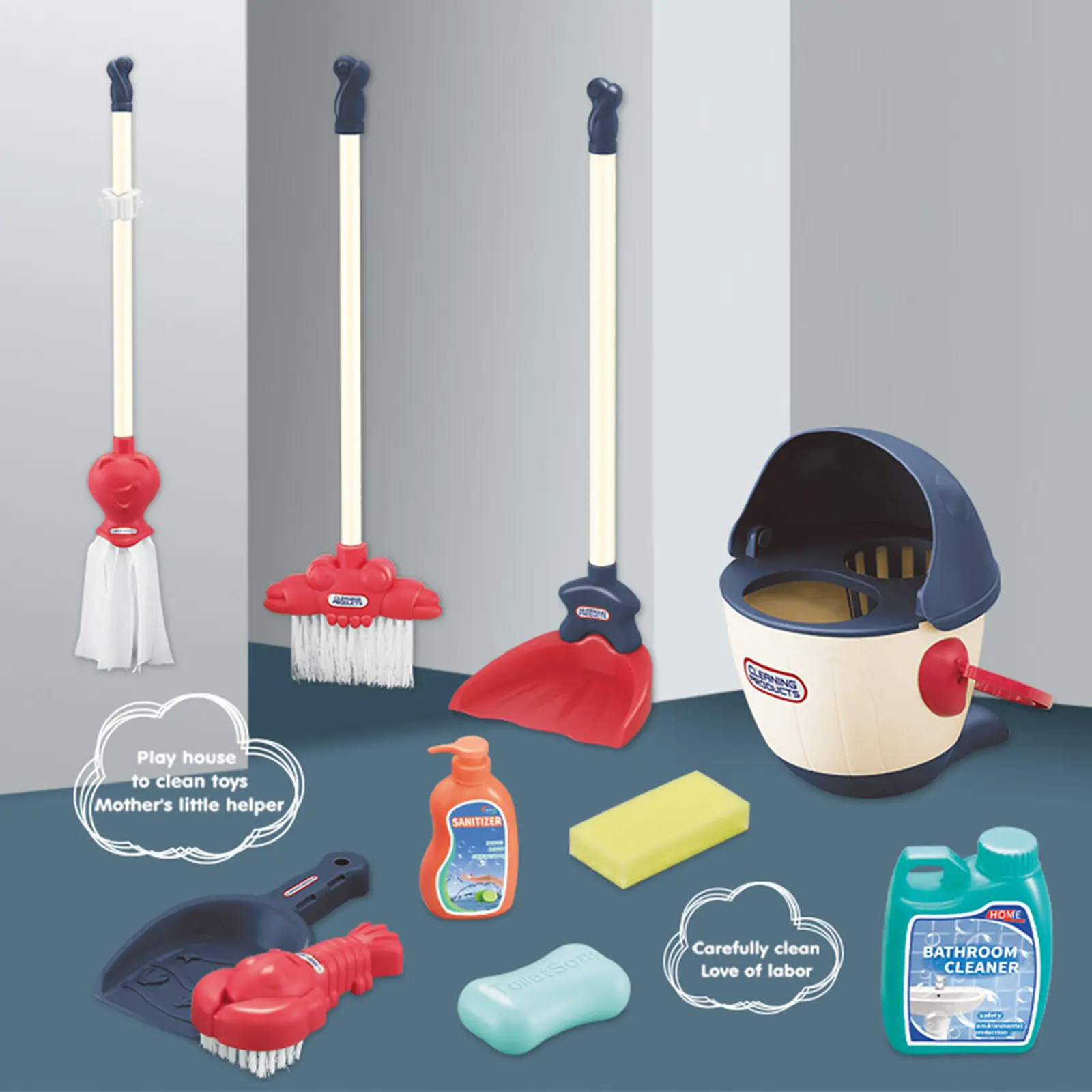 Tor 9/10 Pcs Kids Cleaning Toys for Play Set Durable Housekeeping Broom Dustpan Mop