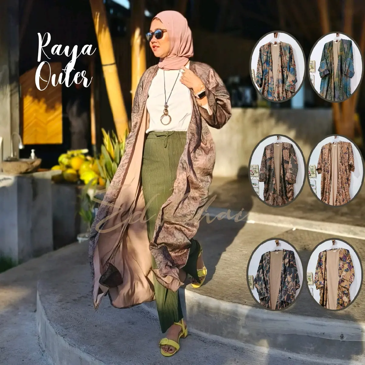 Kardigan Raya Long Outer Bigsize Motif Jumbo untuk Wanita - Panjang, Fit, Muslim, Cardigan, Oversize, Dress, Casual, Hitam, Baju
