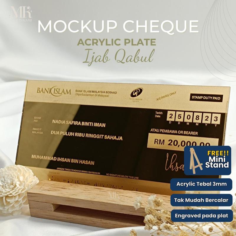 Acrylic Cheque Acrylic Mockup Cheque - Wedding Sign Plate: Afni Series | Customizable ...