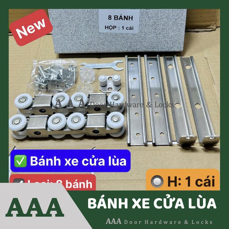   TP inox  Bộ bánh xe treo cửa lùa nhôm loại tốt bằng inox  hộp nhung  - Con lăn inox cửa lùa nhôm 4 bánh 8 bánh 
