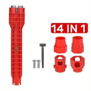 Llave multifunción 14 en 1 para reparación de fregaderos y grifos, llave de mango largo antideslizante de ABS duradero, adecuada para plomería de cocina y baño