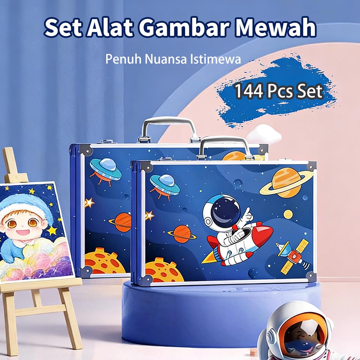 [DOTDING]Set Cat Air Deluxe 144PCS Alat Menggambar Portabel Dengan Tas Pembawa Cat Air Crayon Minyak Pensil Warna Untuk Hadiah Anak Perlengkapan Seni & Alat Tulis Sekolah