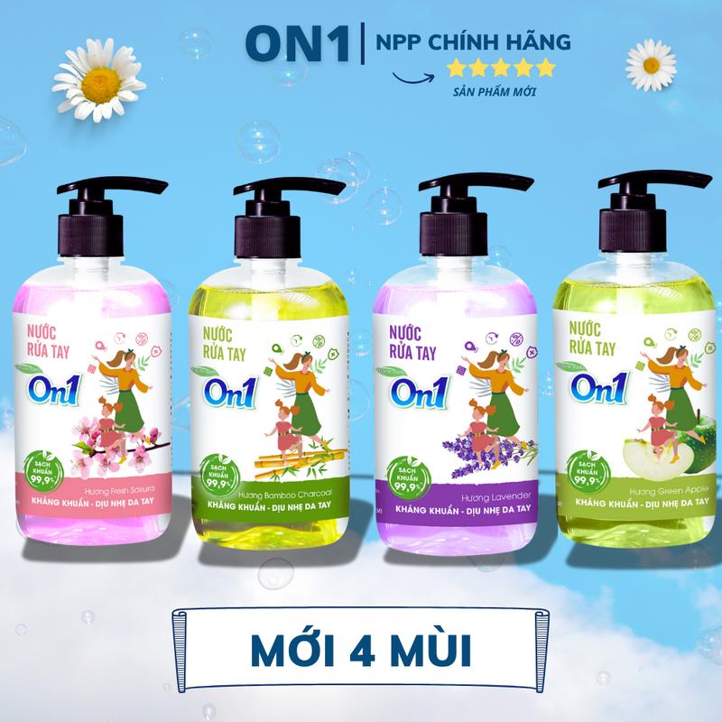   MỚI  Combo Nước Rửa Tay On1 Sạch Khuẩn 99.9% Hương BamBo Chacoal Sakura Lavender Táo 500ML Bảo Vệ Da Tay 