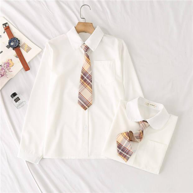 Product Introduction of Free Tie JK Uniform Shirt Women's Long-Sleeved Preppy Style Korean Spring and Autumn Medium and Small Children All-Matching Student White Shirt 5