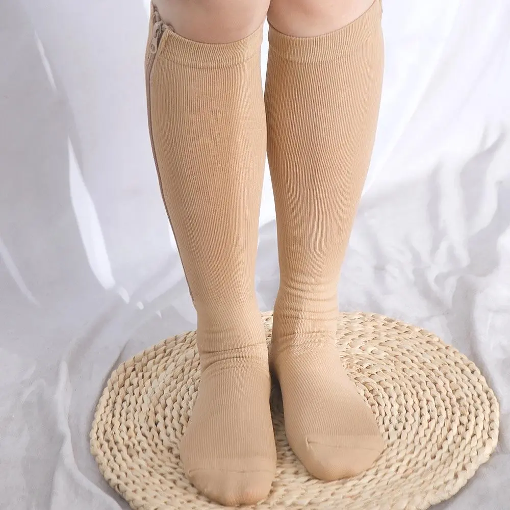 Breathable Nylon Compression Zipper Socks Colour of Skin Closed Toe Varicose Veins Socks Stockings Calf Stretch Socks Elasticity Closed Toe Pressure Socks Motion