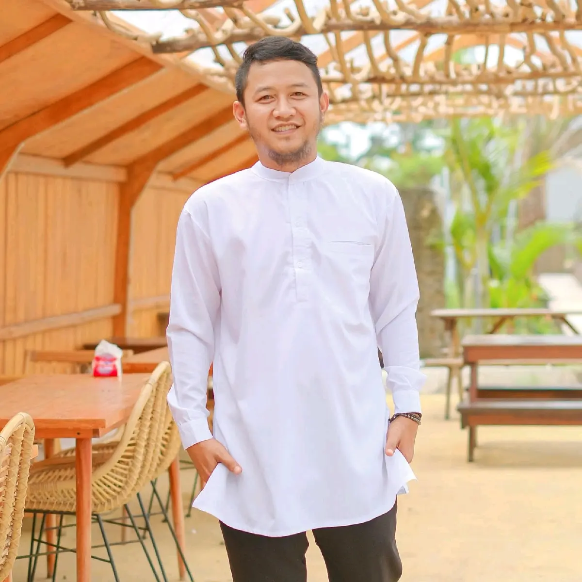 Baju Koko Pakistan Pria Dewasa Muslim Polos Putih Bersih Tangan Lengan Panjang Couple Ayah Dan Anak Laki Laki  Kerah  Kurta  Kancing Depan Katun Toyobo Fodu Premium Nyaman