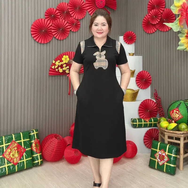 Đầm suôn trung niên quảng châu đơn giản thanh lịch Min Shop  Voi Dress Voan Sen- Nữ, Women Đỏ 4