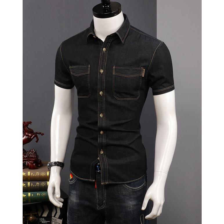 áo sơ mi, áo sơ mi nam jean bò cộc tay cực nam tính, phom ôm body sang chảnh, trẻ trung, vải dày dặn thoáng mát - N48 1