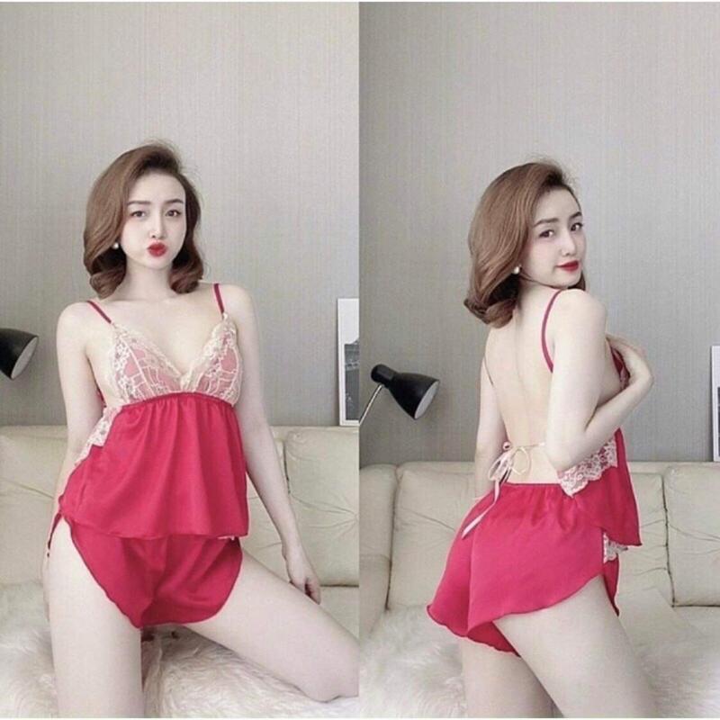 (BIG SIZE 70Kg) Đồ Ngủ Nữ Quần Đùi big size cột dây sau lưng Chất phi lụa fom 50 -70kg Quần Ngủ +Áo Ngủ Women