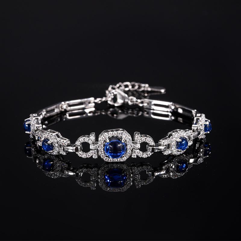Tourmaline Imitation Pigeon Blood Red Royal Blue Bracelet European and American Retro Colored Gems Hand Accessory Bracelet Bracelet Cross-Border Wholesale Women's 2