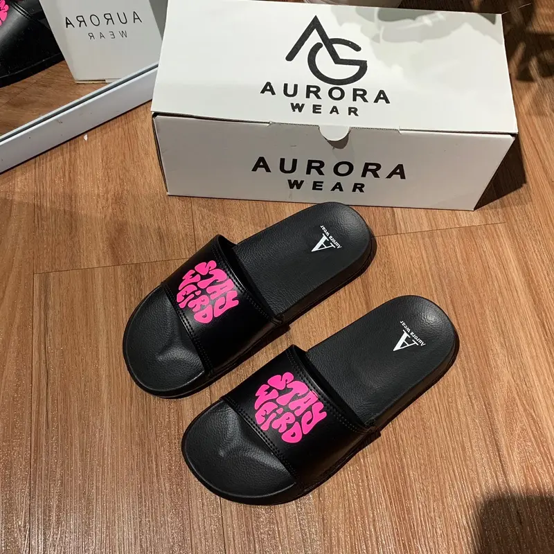 Sendal slop pria wanita Black stay weird Aurora premium 0