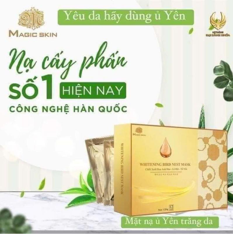 Mặt nạ ủ trắng dịch yến Magic Skin Whitening Bird Nest Mask chuẩn spa chính hãng - Hộp 12 gói - Làm Đẹp Da Skincare toner pad kháng pha hydrating trà tone se gel ngua hadalabo kem trị