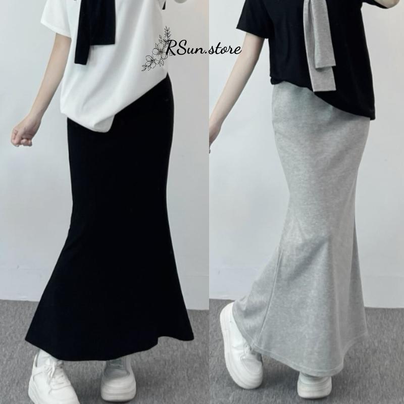  Chân váy đuôi cá dáng dài Midi cạp chun bigsize RSun Chân váy dài phong cách Hàn Quốc chất cotton 326 