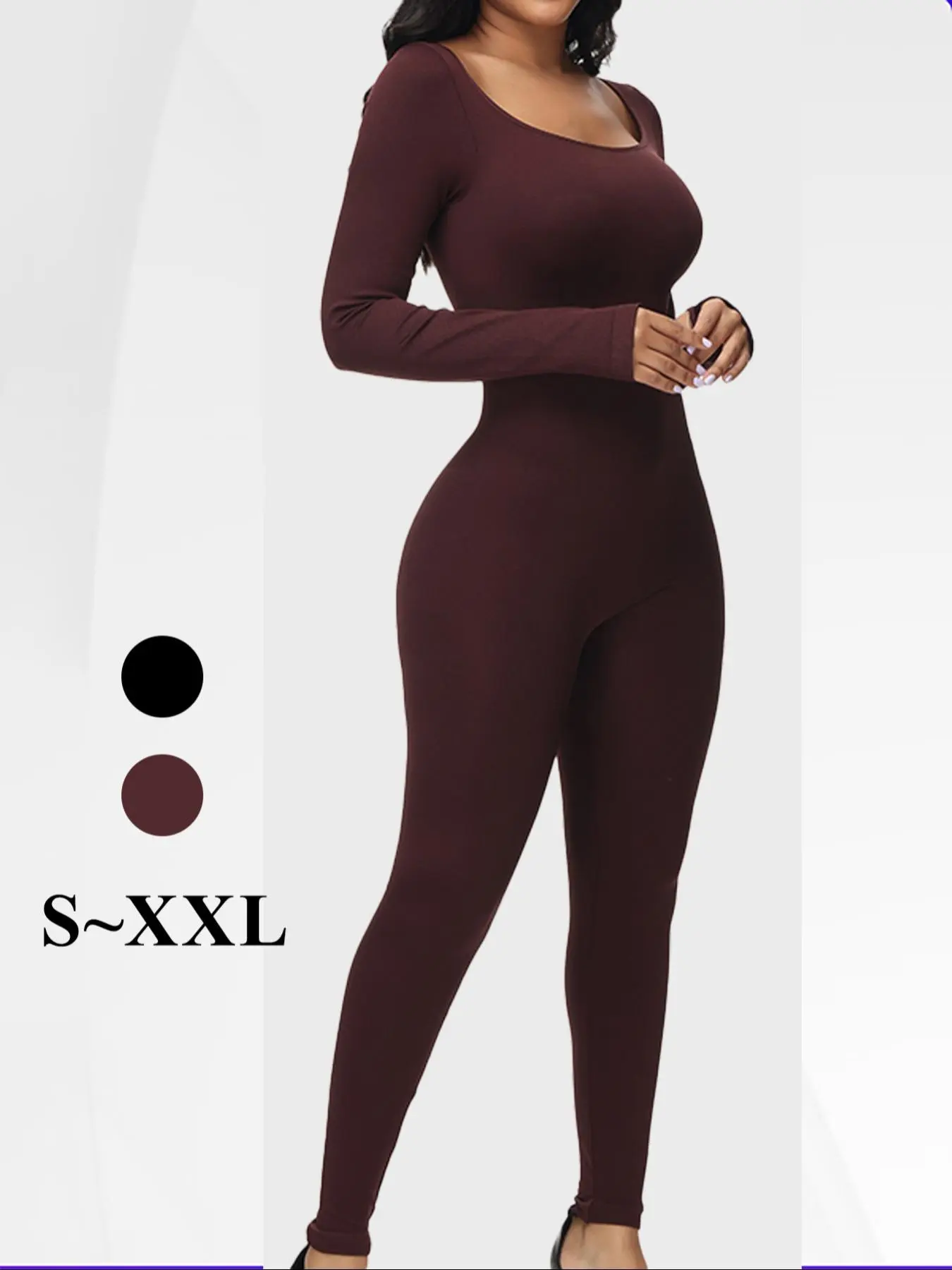 Women's Solid Color Long Sleeve Shapewear Bodysuit, Casual Comfy Tummy Control Butt Lift Shaper, Ladies Shapewear for All Seasons