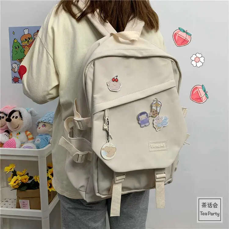 Cặp Sách, Phong Cách Hàn Quốc, Bán Chạy, Thích Hợp Cho Bé Gái Và Học Sinh, Ba Lô Nylon Màu Hồng, Có Thể Đựng Được Máy Tính Xách Tay 14 Inch, [RainbowHouse], Beg Sekolah Perempuan 3