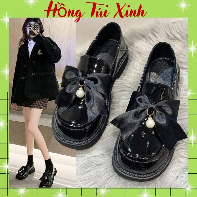 Giày Dép Nữ Dễ Thương - Giày Maryy Janess Tiểu Thư Đính Nơ Ngọc 463 Cao Su Shoes Shoes