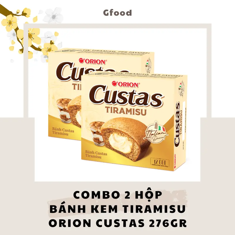 [COMBO 2 HỘP] Orion Custas Bánh Kem Tiramisu Hộp 12 Gói 276gr 0
