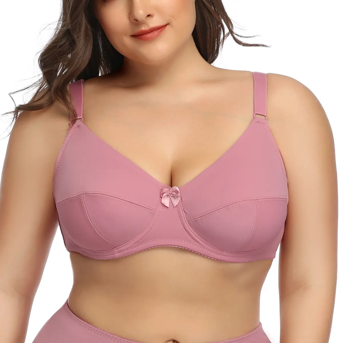 PLUSGALPRET Big Breast Fat Women Plus Size Bra Cup E Plain Simple Solid Color Underwear Underwire Thin Lingerie 38E 40E 42E 44E 46E 48E-3981