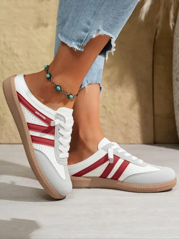 Women's Fashionable Lace Up Sneakers, Casual Breathable Comfortable Sports Slide, Female All-match Round Toe Shoes for Daily Wear, Closed 5