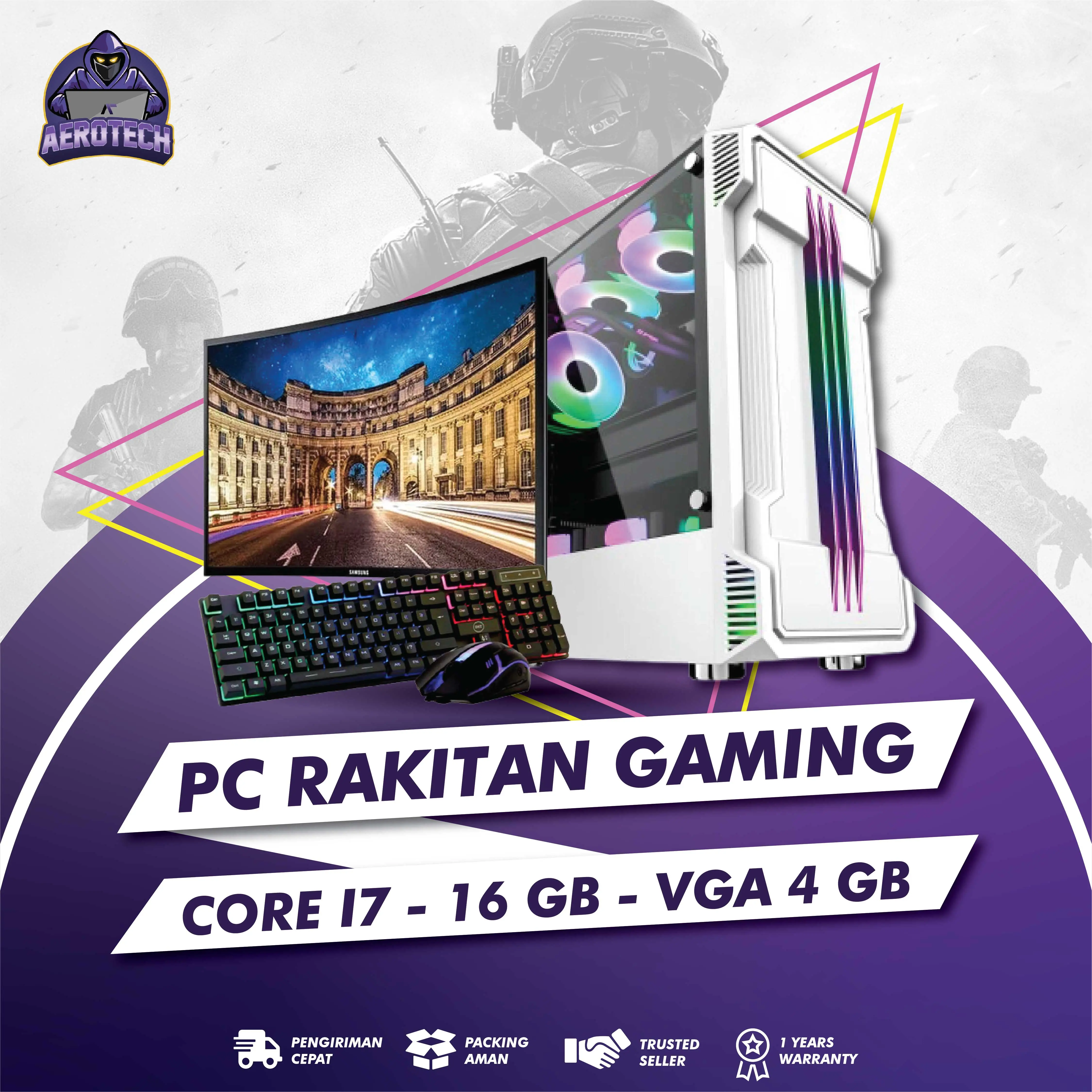PC RAKITAN GAMING LIVE STREAMING INTEL I7 4790|RAM 16 GB|VGA GTX 1650 4 GB|SSD 256GB| LED 24 INCH EDITING DESAIN Black Computer
