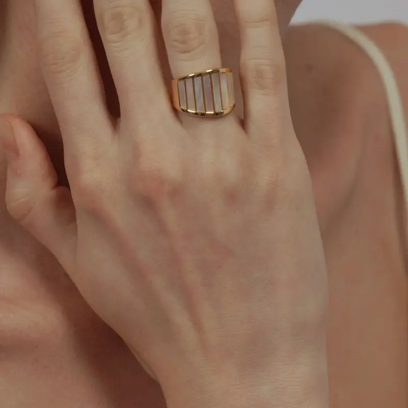 Denise Imitation Shell Ring Striped Niche Design French Minimalist Style Ins Fashionable Ring Fresh and Simple