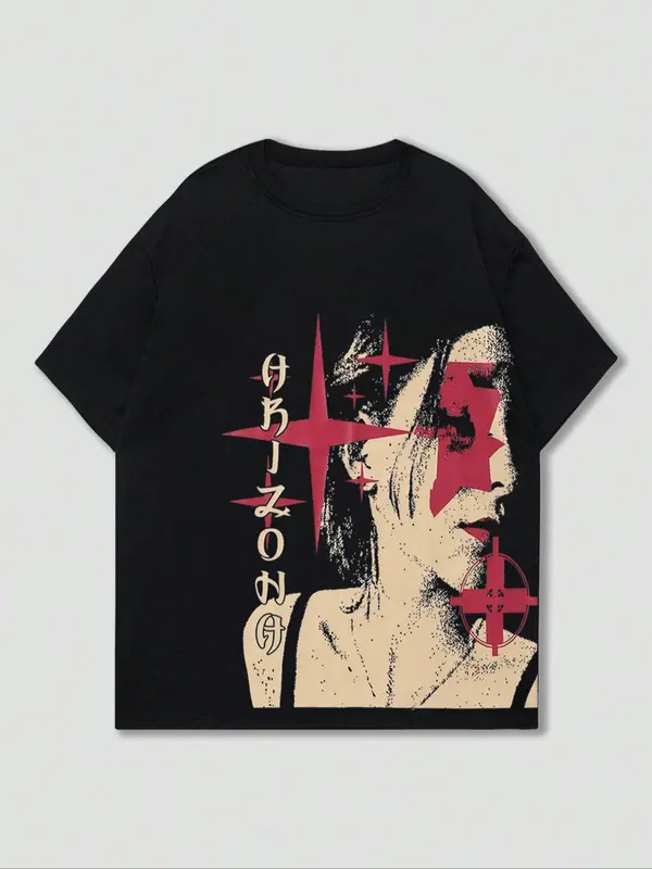 Men's Figure Print Round Neck Tee, Regular Fit Vintage Trendy Casual Short Sleeve T-shirt for Daily Wear, Men's Summer Top, Menswear 3