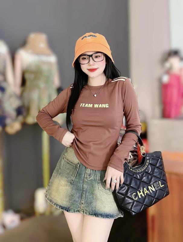 MA 004 Áo thun cotton cổ tròn nữ tay dài Hàn Quốc basic tôn dáng dễ phối đồ Top Trắng tay cài áo thun cotton nữ Women 2