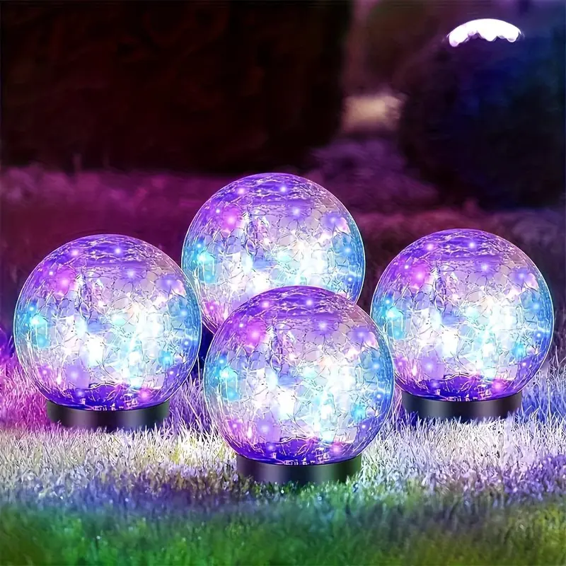 Solar Powered Ball Shaped Light, Outdoor Cracked Glass Ball Light, Lawn & Backyard Decoration Light, Outdoor Garden Light for Garden Patio Yard Lawn Decor 0