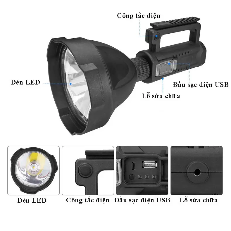 Đèn pin chiếu xa trên 500m W591 bóng XHP70 có độ sáng cao,có chân đế hỗ trợ cố định hướng chiếu đèn. 1