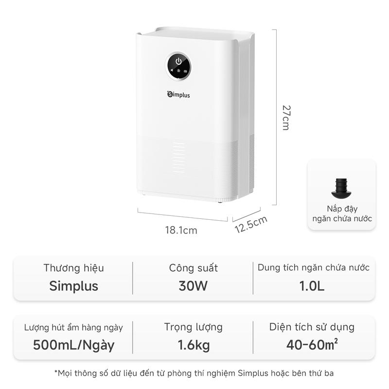 Product Introduction of SimplusVN Máy Hút Ẩm CUSH004 Công Suất Hút 500ml/ngày, Dung Tích Bình Chứa 1L, Phù Hợp Cho Phòng 40-60M2, Công Nghệ Hút Ẩm Bán Dẫn Thông Minh, Màn Hình Cảm Ứng, Tiết Kiệm Năng Lượng, Độ Ồn Thấp,Bảo Hành 1 Năm Chỉ Đổi Không Sửa 19